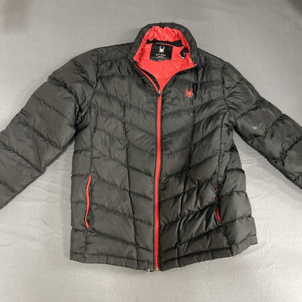 Spyder Mens Size Medium Black/Red Nexus Full Zip Hooded Puffer Jacket